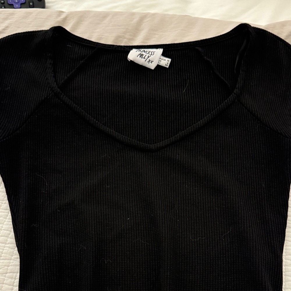 Princess Polly Black Ribbed Bodysuit short sleeve - Picture 3 of 7